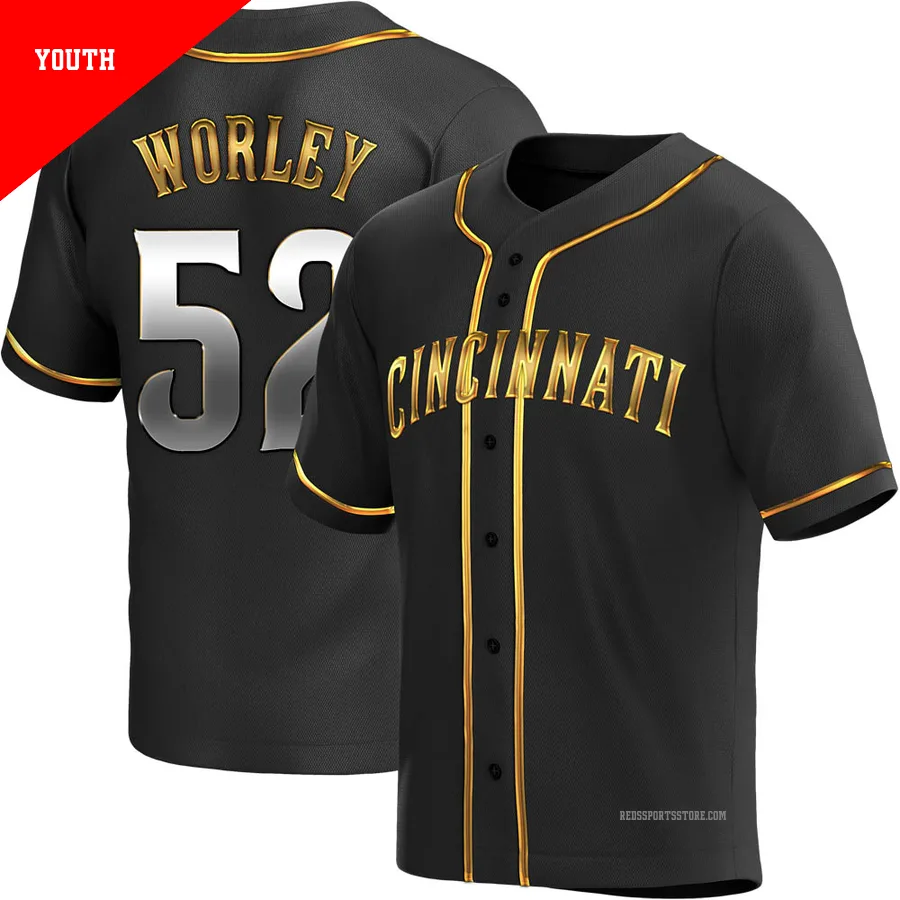 Cincinnati Reds ＃52 Vance Worley Youth Gold Replica Black en Alternate Jersey