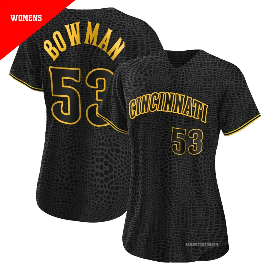 Cincinnati Reds ＃53 Cooper Bowman Women's Black Replica Snake Skin City Jersey