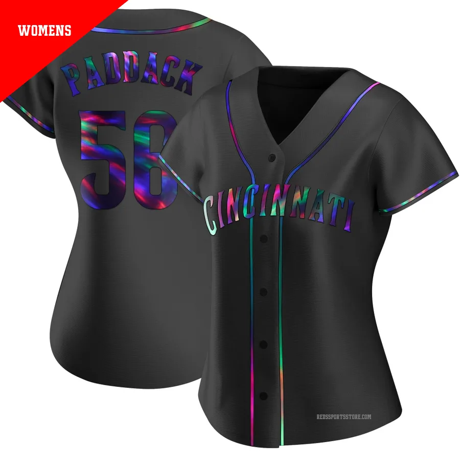 Cincinnati Reds ＃56 Chris Paddack Women's Black Replica Holographic Alternate Jersey