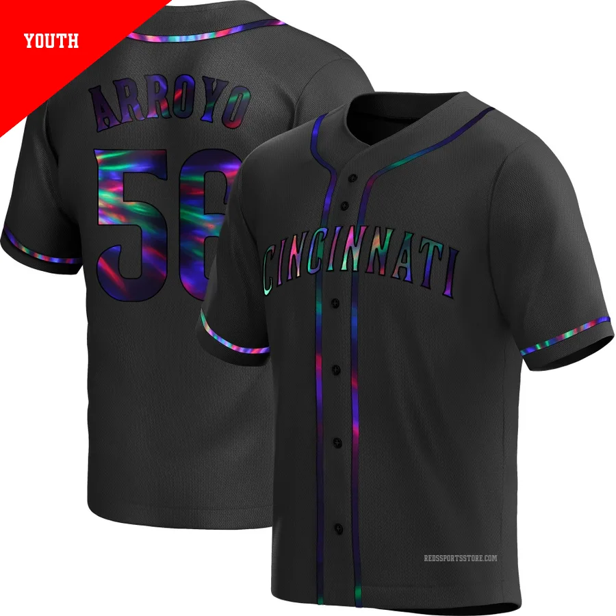 Cincinnati Reds ＃56 Edwin Arroyo Youth Black Replica Holographic Alternate Jersey