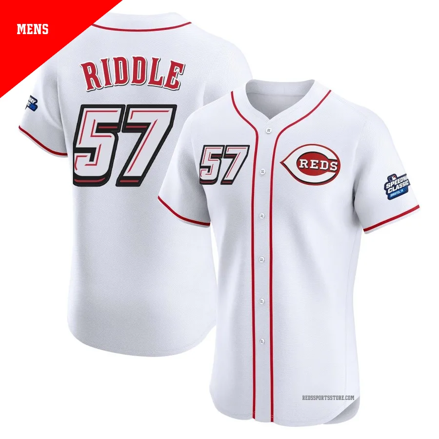 Cincinnati Reds ＃57 JT Riddle Men's White Elite 2025 Speedway Classic Alternate Jersey
