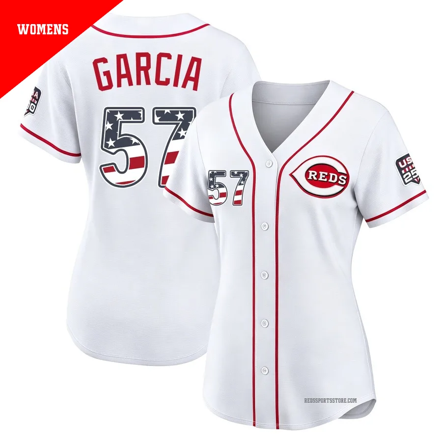 Cincinnati Reds ＃57 Julian Garcia Women's White Limited USA 250 Fourth Of July Home Stadium Jersey