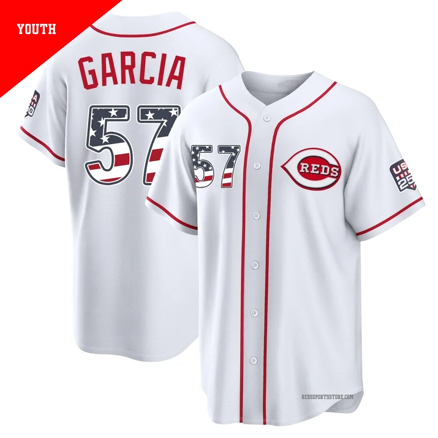 Cincinnati Reds ＃57 Julian Garcia Youth White Limited USA 250 Fourth Of July Home Stadium Jersey