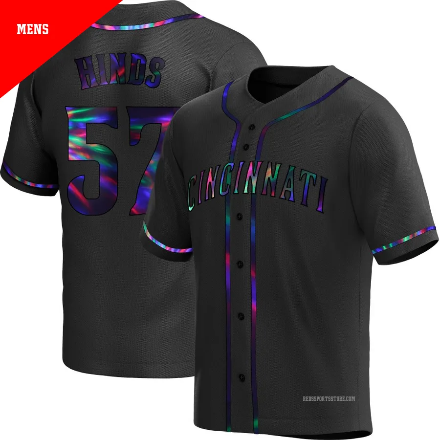 Cincinnati Reds ＃57 Rece Hinds Men's Black Replica Holographic Alternate Jersey
