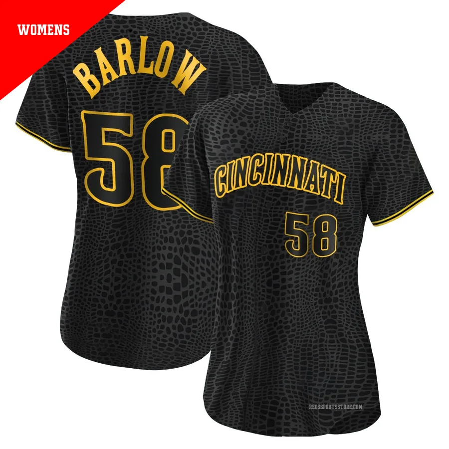Cincinnati Reds ＃58 Scott Barlow Women's Black Replica Snake Skin City Jersey