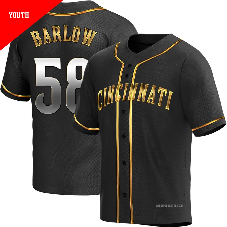 Cincinnati Reds ＃58 Scott Barlow Youth Gold Replica Black en Alternate Jersey