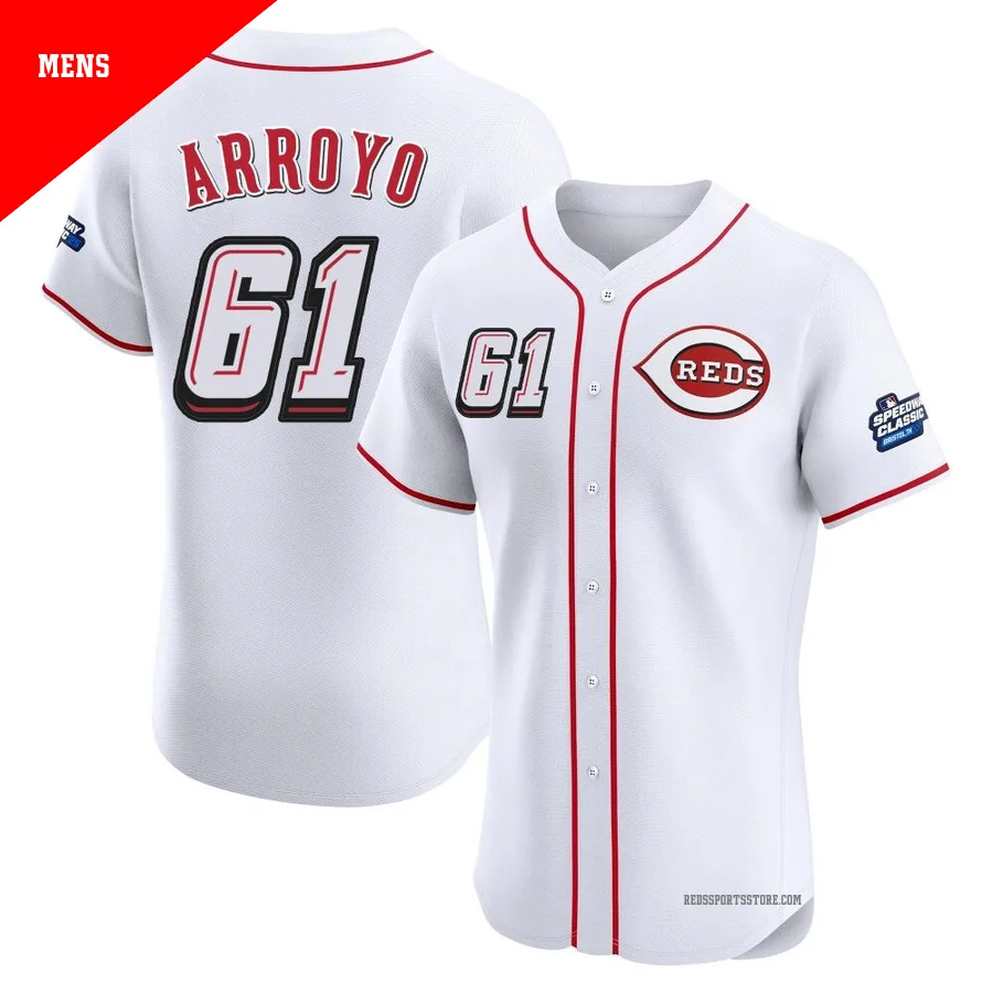 Cincinnati Reds ＃61 Bronson Arroyo Men's White Elite 2025 Speedway Classic Alternate Jersey