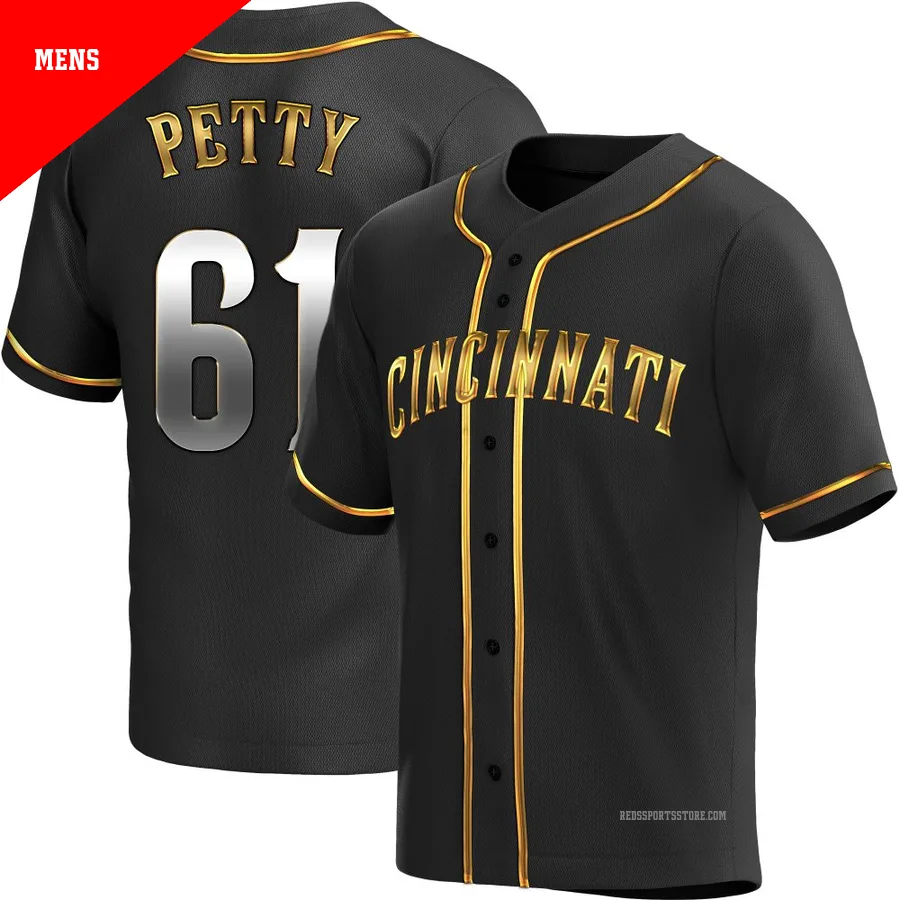 Cincinnati Reds ＃61 Chase Petty Men's Gold Replica Black en Alternate Jersey