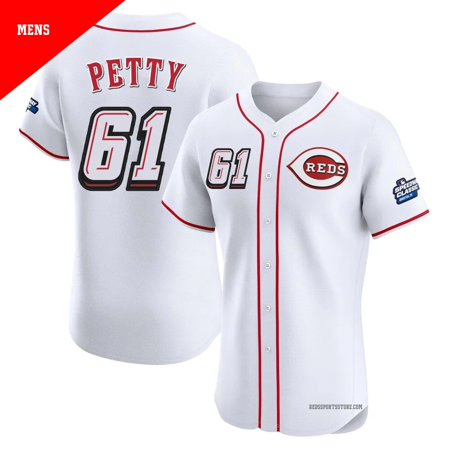 Cincinnati Reds ＃61 Chase Petty Men's White Elite 2025 Speedway Classic Alternate Jersey
