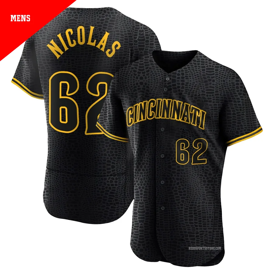 Cincinnati Reds ＃62 Kyle Nicolas Men's Black Authentic Snake Skin City Jersey