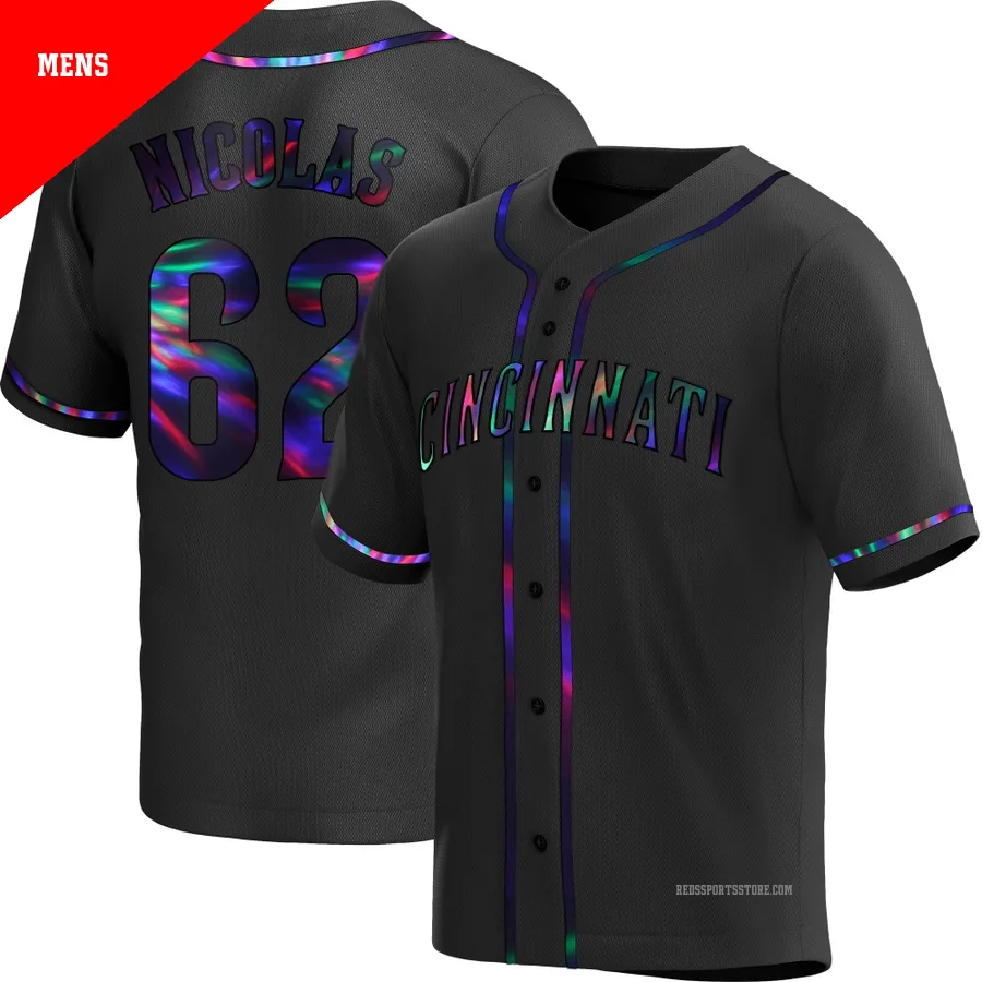 Cincinnati Reds ＃62 Kyle Nicolas Men's Black Replica Holographic Alternate Jersey