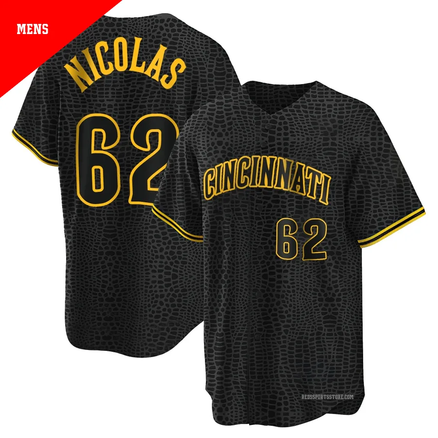 Cincinnati Reds ＃62 Kyle Nicolas Men's Black Replica Snake Skin City Jersey