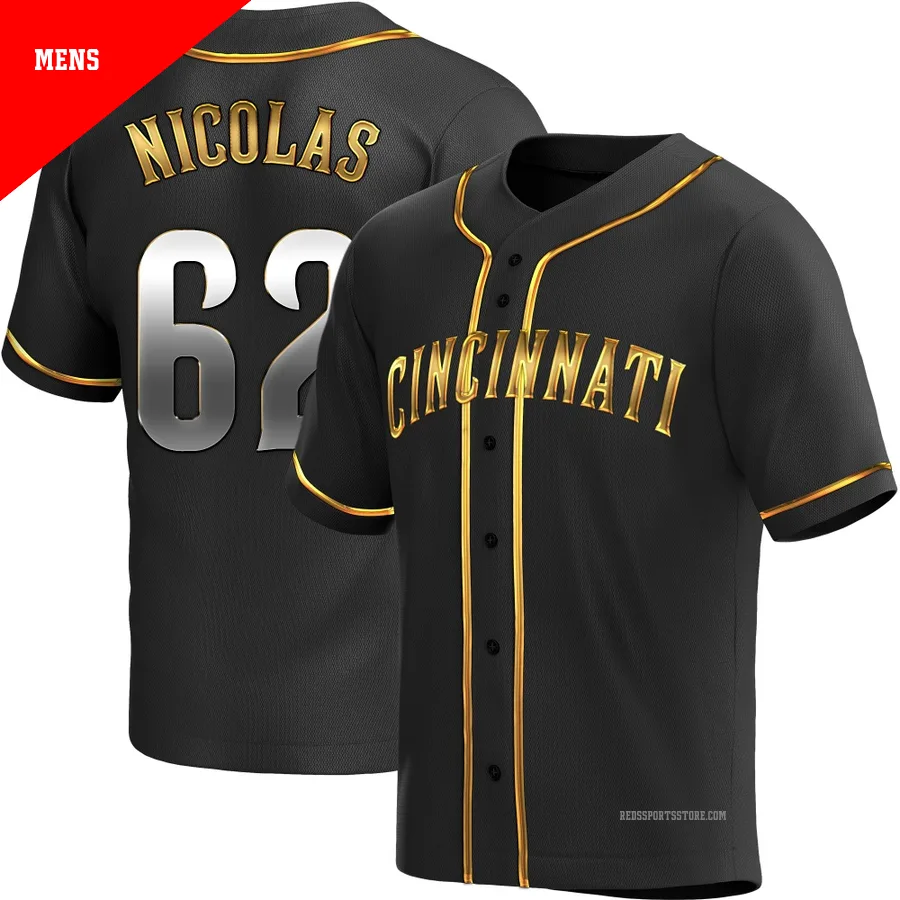 Cincinnati Reds ＃62 Kyle Nicolas Men's Gold Replica Black en Alternate Jersey