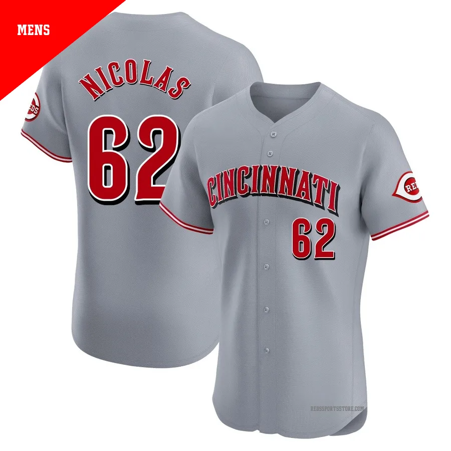 Cincinnati Reds ＃62 Kyle Nicolas Men's Gray Elite Road Jersey