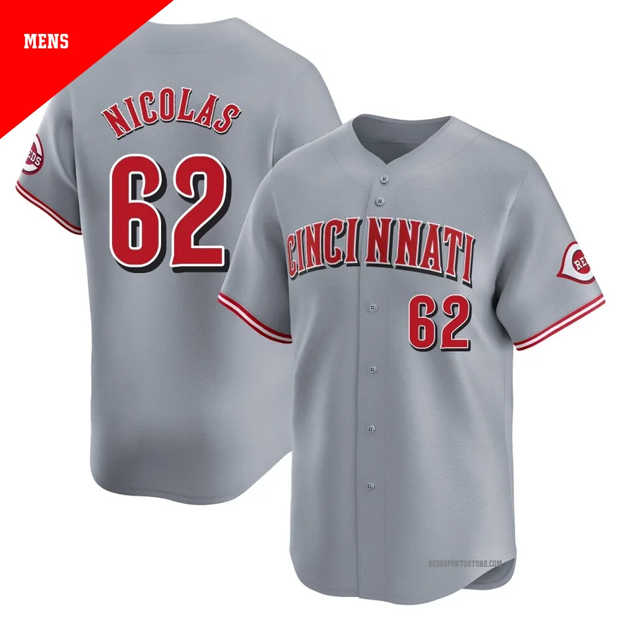 Cincinnati Reds ＃62 Kyle Nicolas Men's Gray Limited Away Jersey