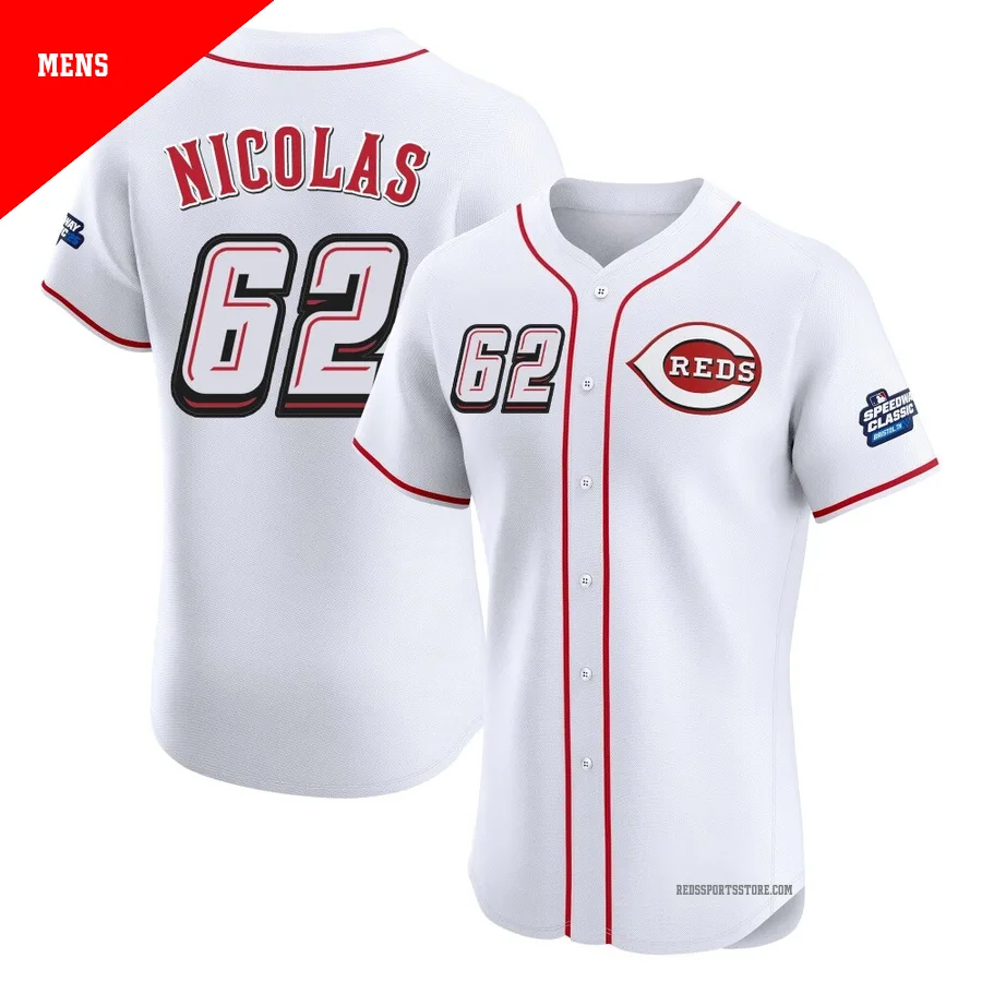Cincinnati Reds ＃62 Kyle Nicolas Men's White Elite 2025 Speedway Classic Alternate Jersey
