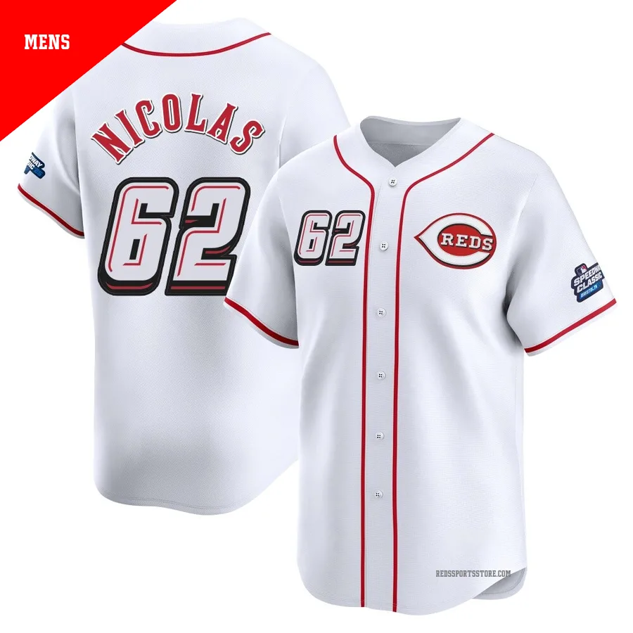 Cincinnati Reds ＃62 Kyle Nicolas Men's White Limited 2025 Speedway Classic Alternate Jersey