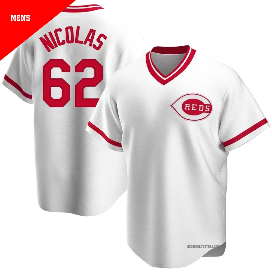 Cincinnati Reds ＃62 Kyle Nicolas Men's White Replica Home Cooperstown Collection Jersey