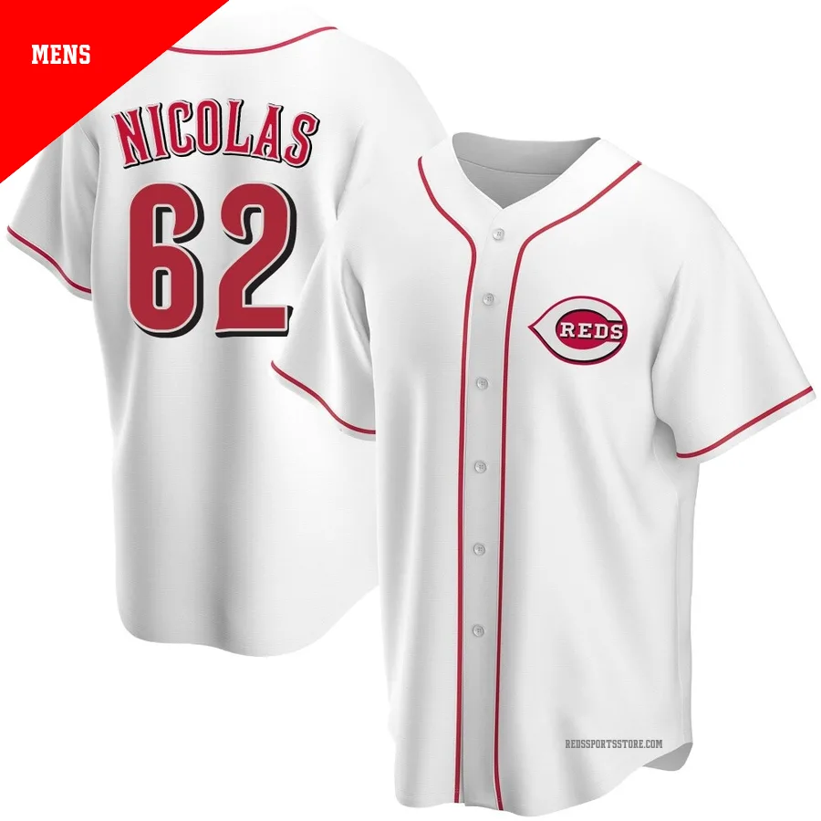 Cincinnati Reds ＃62 Kyle Nicolas Men's White Replica Home Jersey