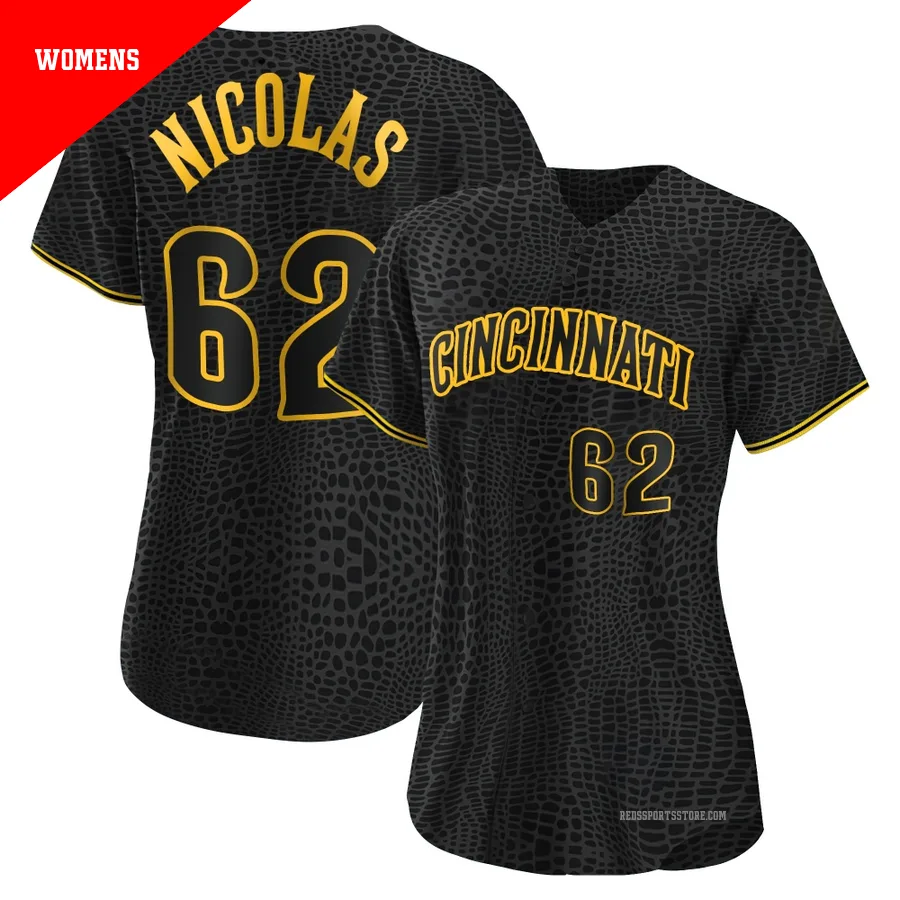 Cincinnati Reds ＃62 Kyle Nicolas Women's Black Authentic Snake Skin City Jersey