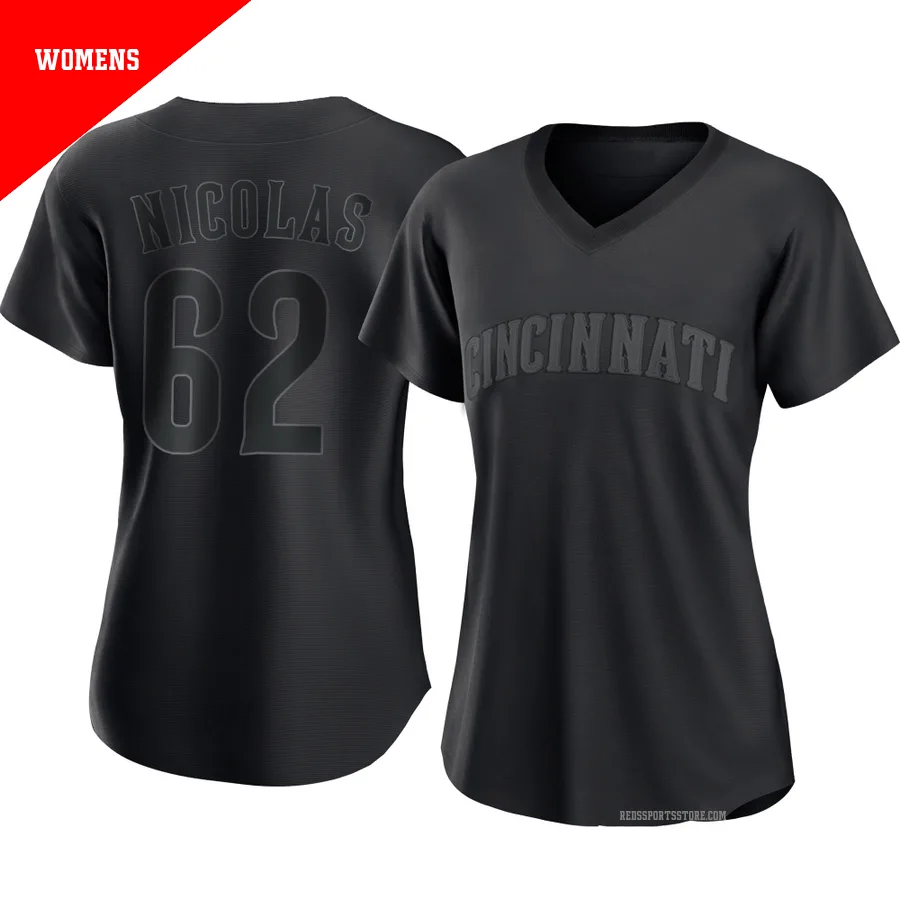 Cincinnati Reds ＃62 Kyle Nicolas Women's Black Replica Pitch Fashion Jersey