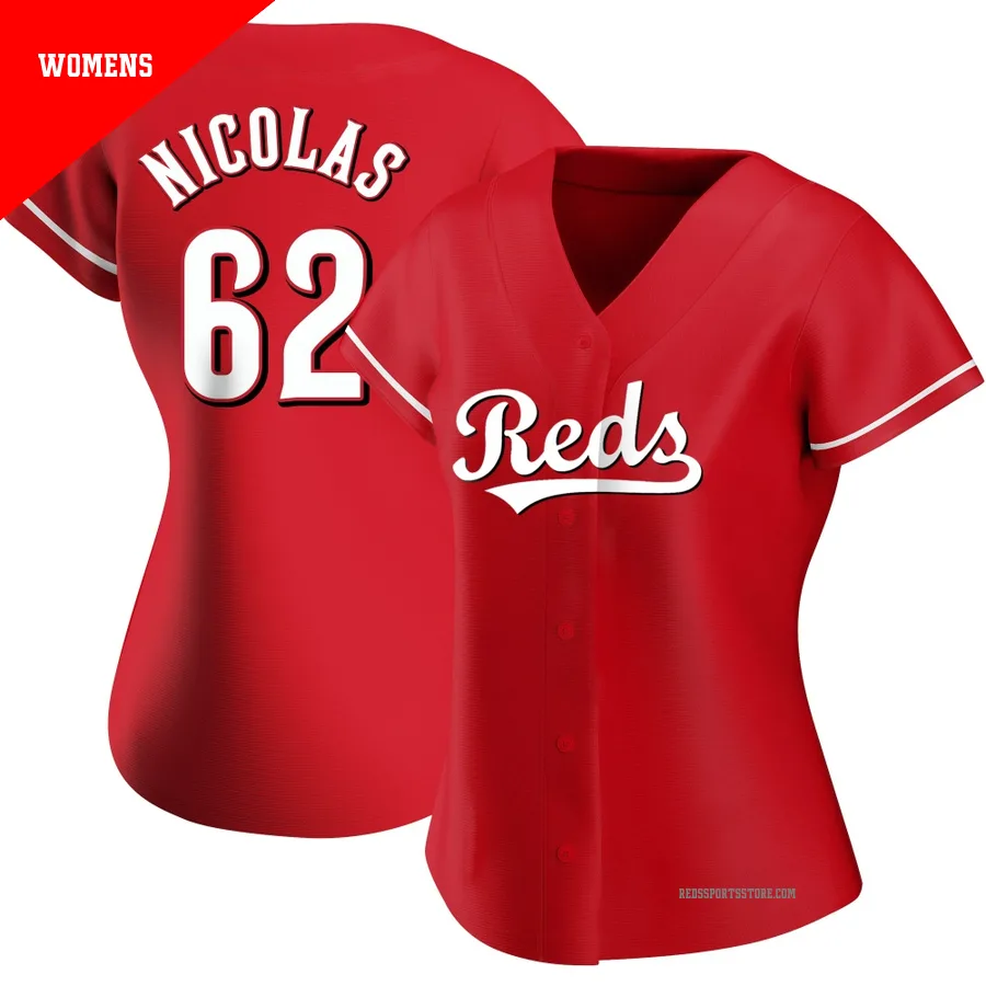 Cincinnati Reds ＃62 Kyle Nicolas Women's Red Replica Alternate Jersey
