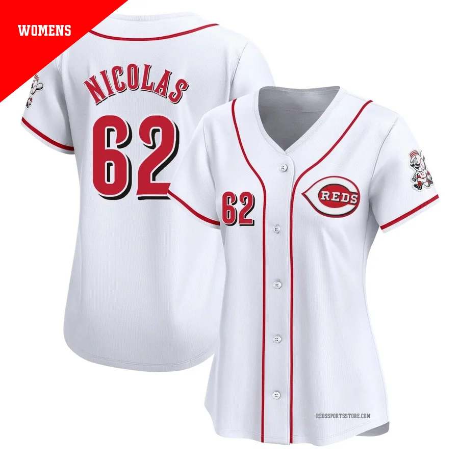 Cincinnati Reds ＃62 Kyle Nicolas Women's White Limited Home Jersey