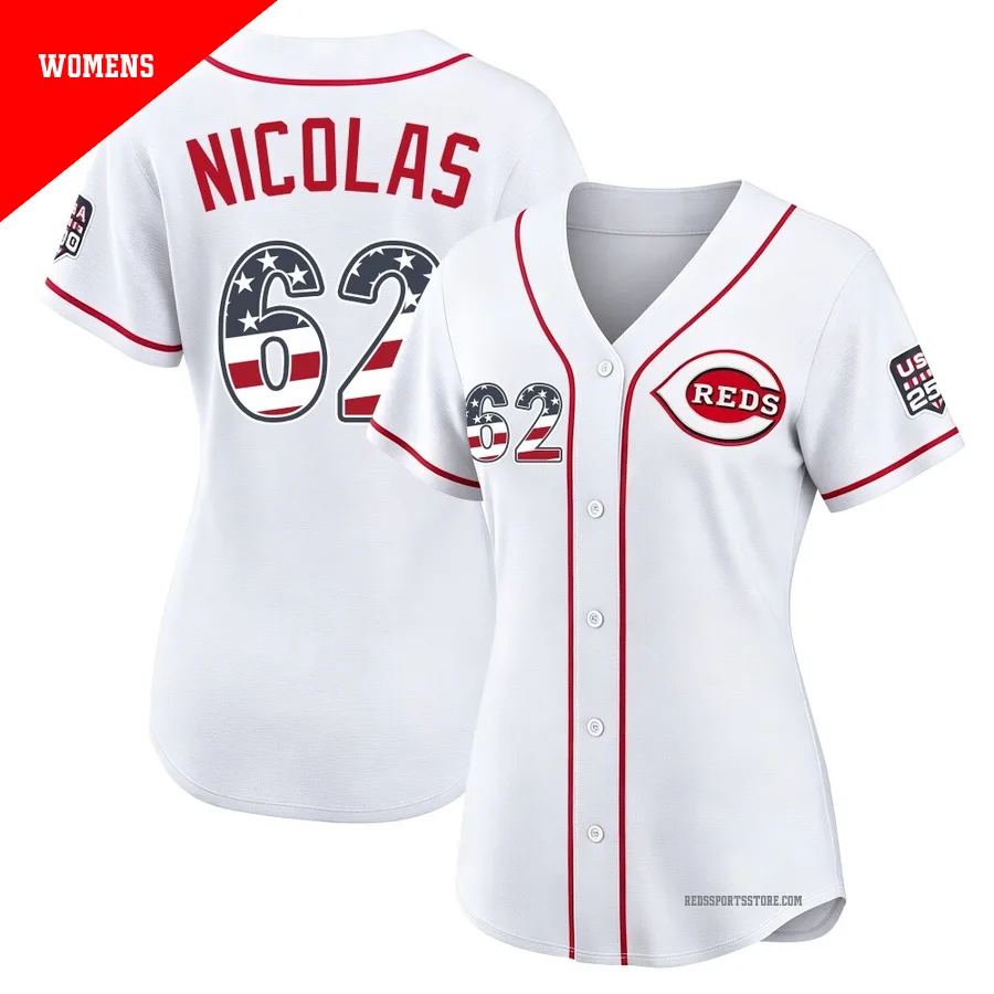 Cincinnati Reds ＃62 Kyle Nicolas Women's White Limited USA 250 Fourth Of July Home Stadium Jersey
