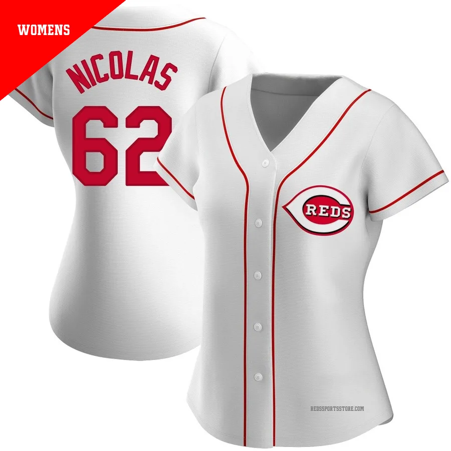 Cincinnati Reds ＃62 Kyle Nicolas Women's White Replica Home Jersey