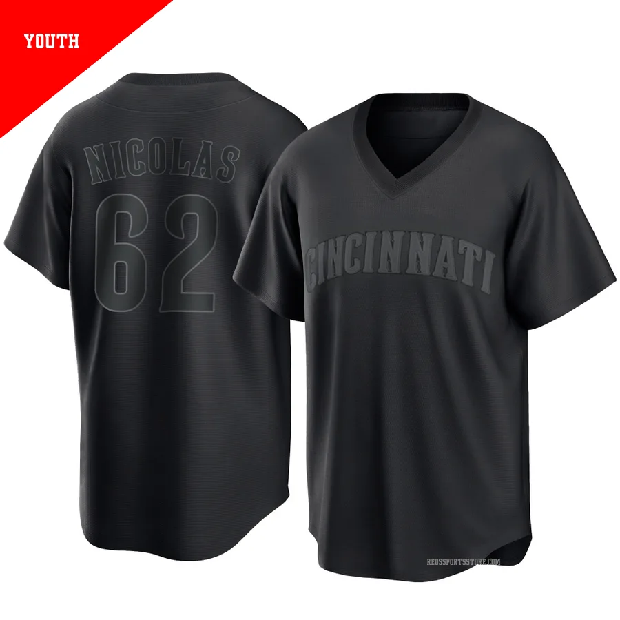 Cincinnati Reds ＃62 Kyle Nicolas Youth Black Replica Pitch Fashion Jersey