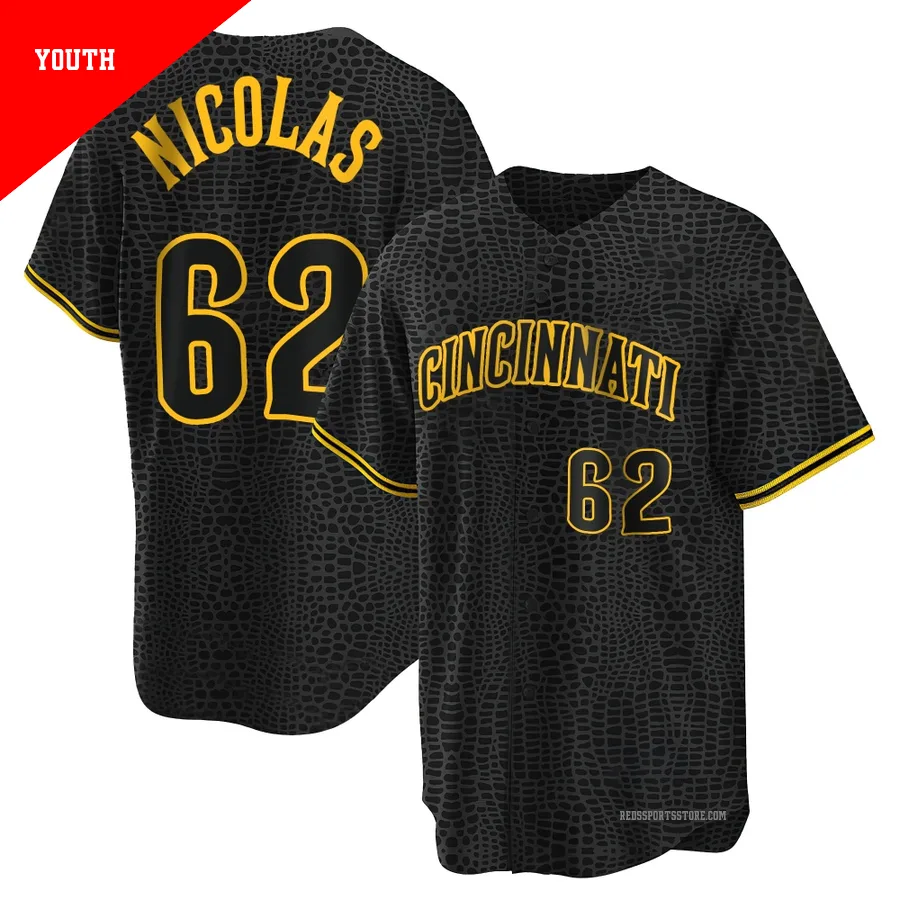 Cincinnati Reds ＃62 Kyle Nicolas Youth Black Replica Snake Skin City Jersey