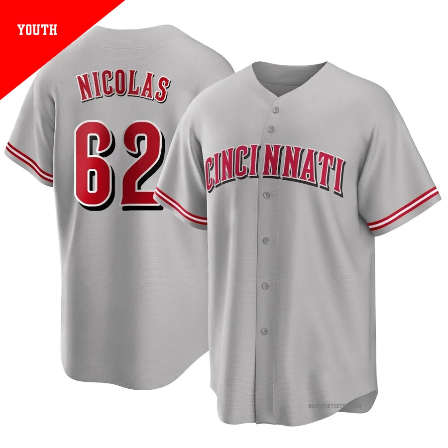 Cincinnati Reds ＃62 Kyle Nicolas Youth Gray Replica Road Jersey