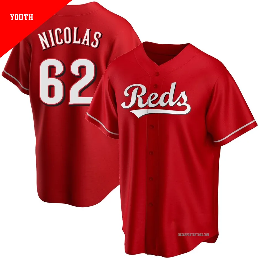Cincinnati Reds ＃62 Kyle Nicolas Youth Red Replica Alternate Jersey
