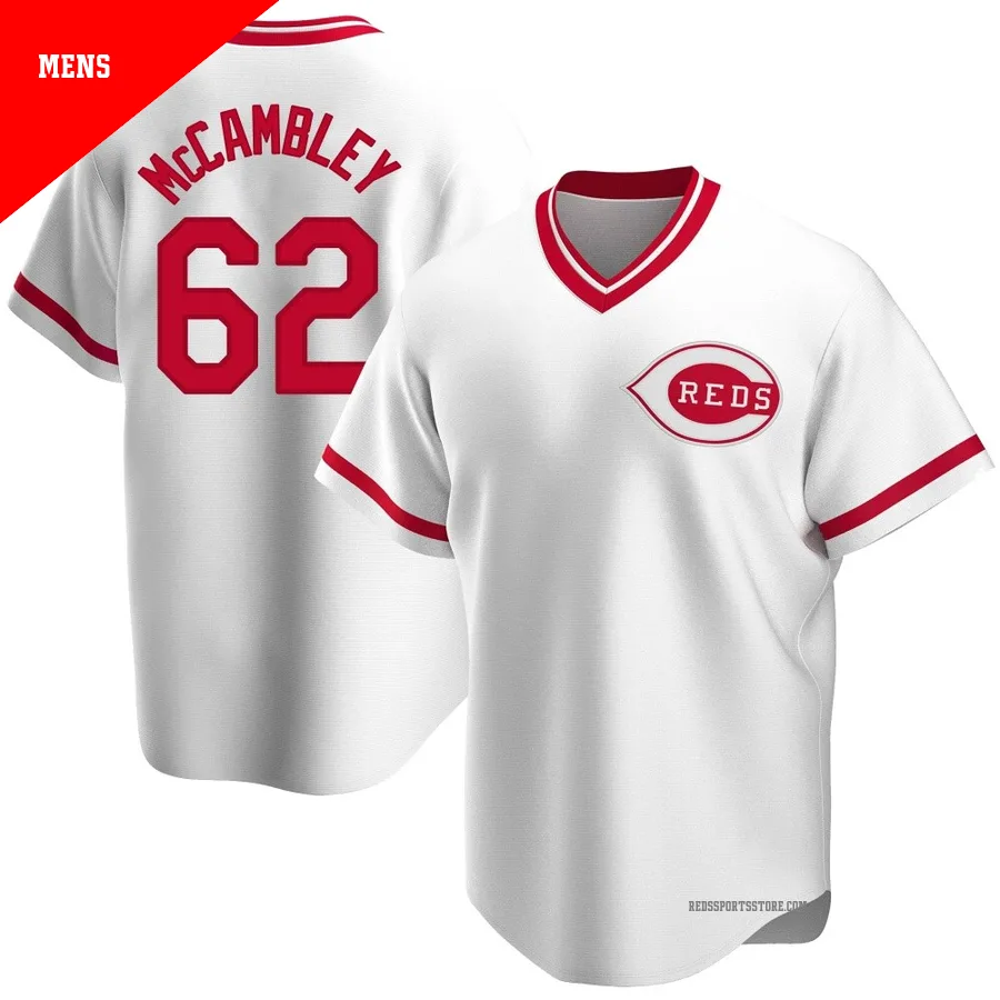 Cincinnati Reds ＃62 Zachary McCambley Men's White Replica Home Cooperstown Collection Jersey