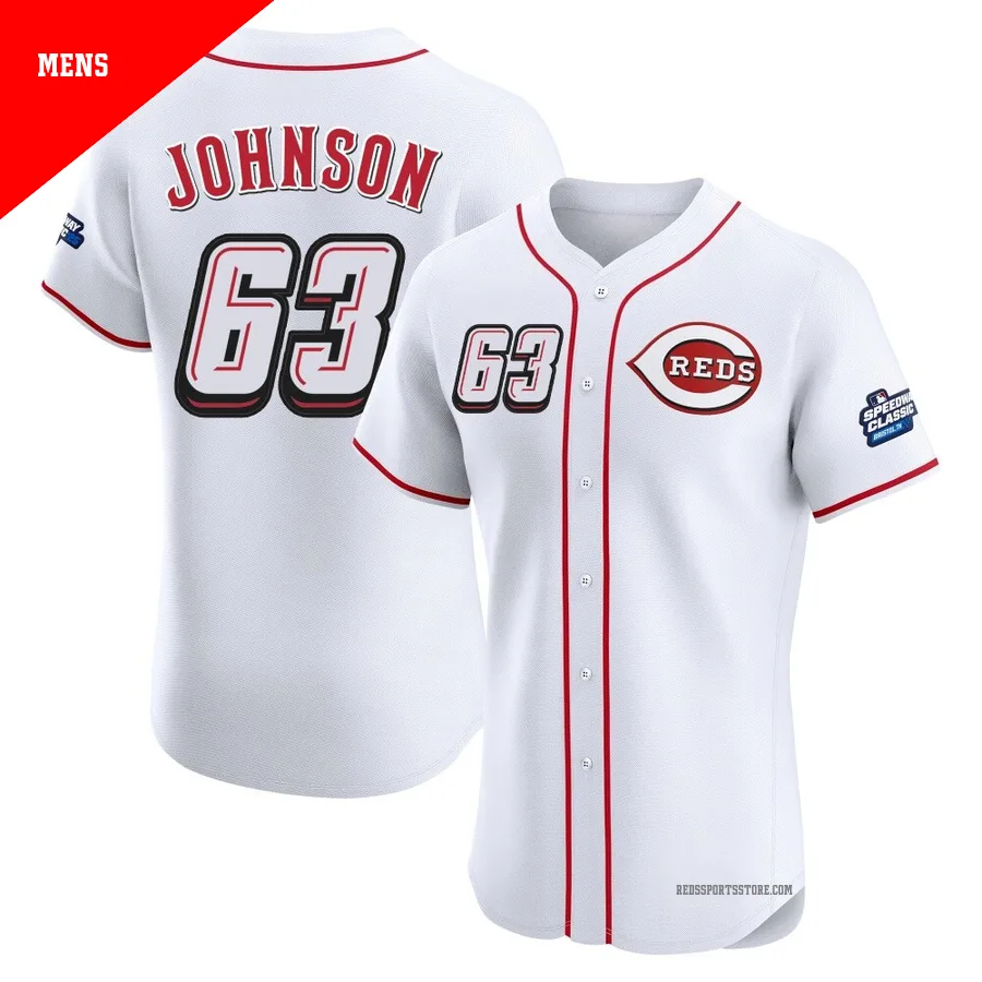 Cincinnati Reds ＃63 Ivan Johnson Men's White Elite 2025 Speedway Classic Alternate Jersey