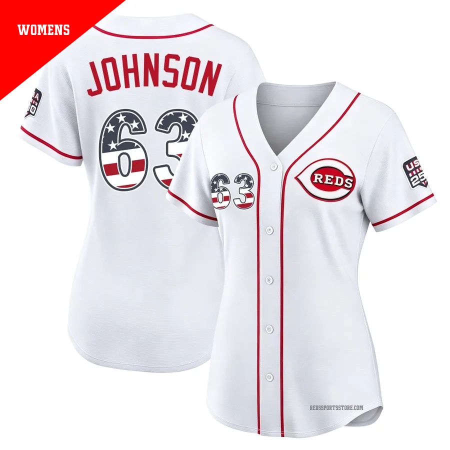 Cincinnati Reds ＃63 Ivan Johnson Women's White Limited USA 250 Fourth Of July Home Stadium Jersey