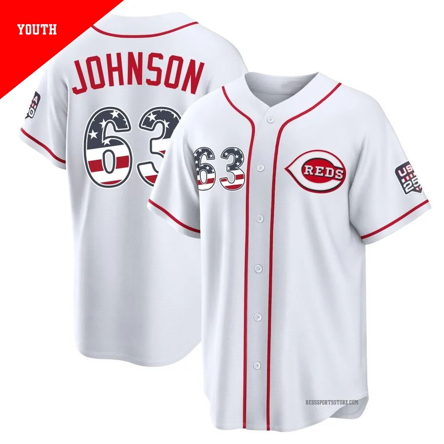 Cincinnati Reds ＃63 Ivan Johnson Youth White Limited USA 250 Fourth Of July Home Stadium Jersey