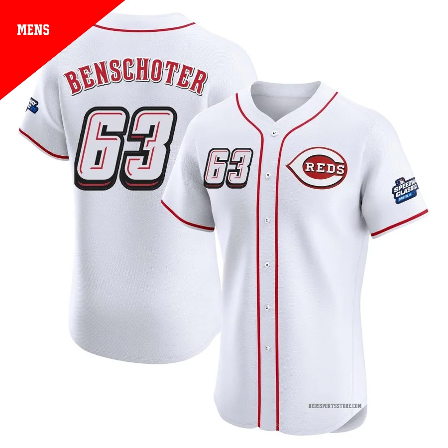 Cincinnati Reds ＃63 Samuel Benschoter Men's White Elite 2025 Speedway Classic Alternate Jersey
