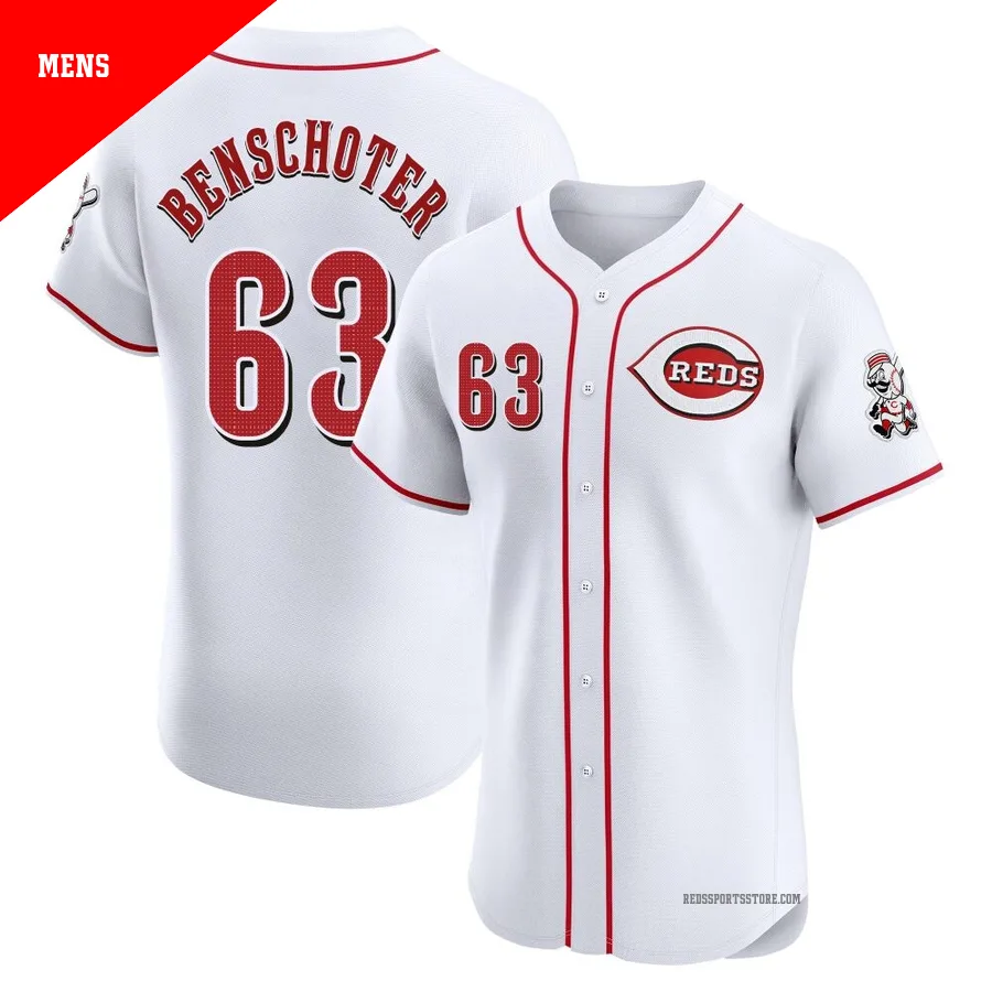 Cincinnati Reds ＃63 Samuel Benschoter Men's White Elite Home Patch Jersey