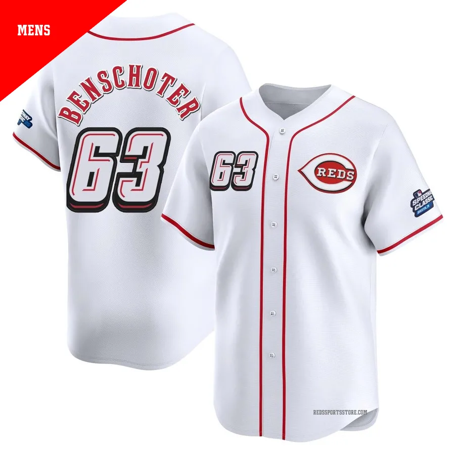 Cincinnati Reds ＃63 Samuel Benschoter Men's White Limited 2025 Speedway Classic Alternate Jersey