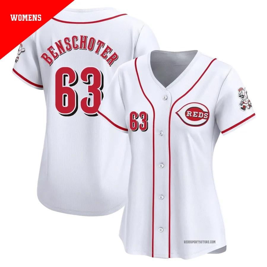 Cincinnati Reds ＃63 Samuel Benschoter Women's White Limited Home Jersey