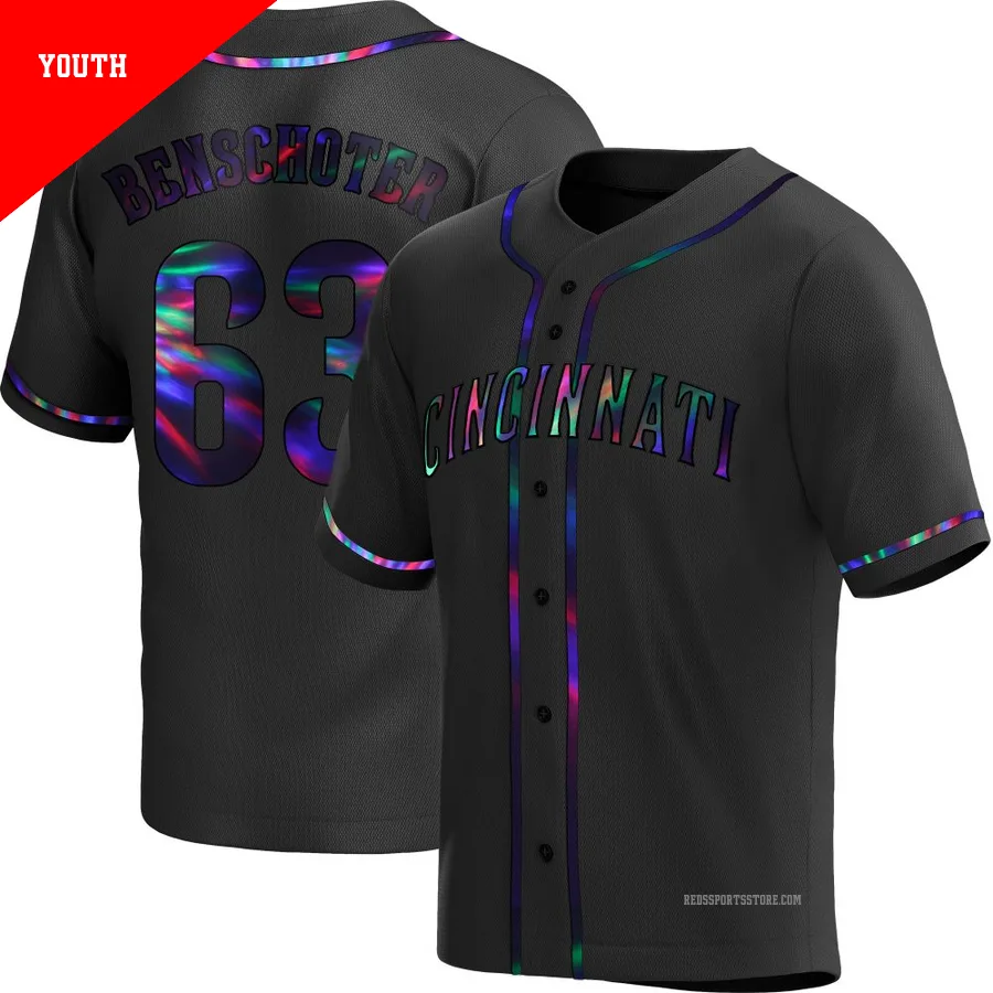Cincinnati Reds ＃63 Samuel Benschoter Youth Black Replica Holographic Alternate Jersey
