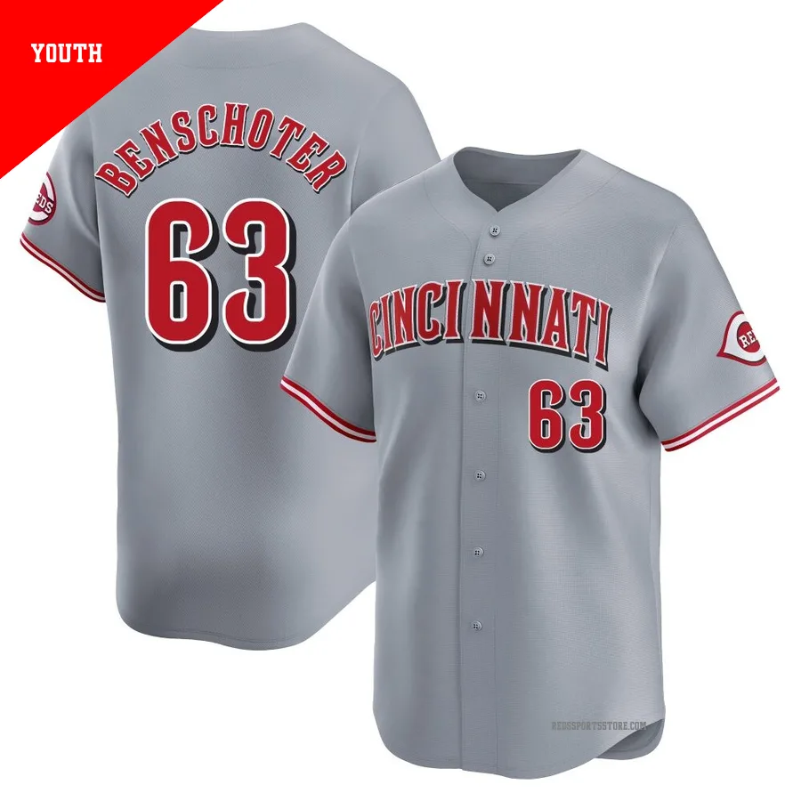 Cincinnati Reds ＃63 Samuel Benschoter Youth Gray Limited Away Jersey