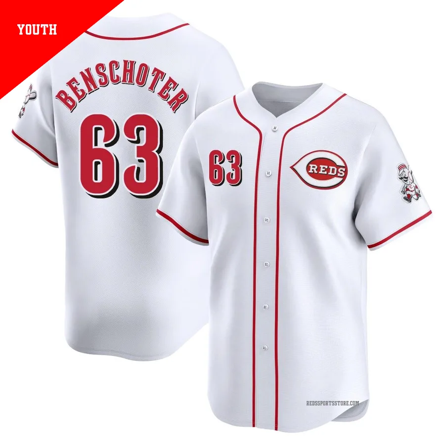 Cincinnati Reds ＃63 Samuel Benschoter Youth White Limited Home Jersey