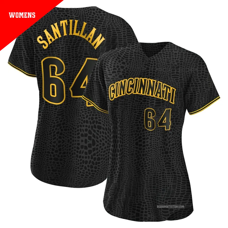 Cincinnati Reds ＃64 Tony Santillan Women's Black Authentic Snake Skin City Jersey