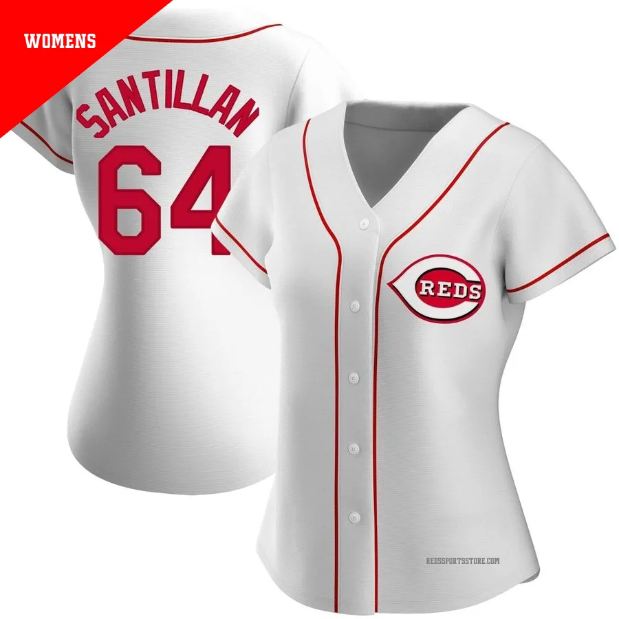 Cincinnati Reds ＃64 Tony Santillan Women's White Authentic Home Jersey