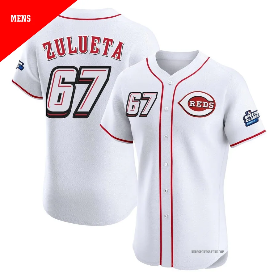 Cincinnati Reds ＃67 Yosver Zulueta Men's White Elite 2025 Speedway Classic Alternate Jersey