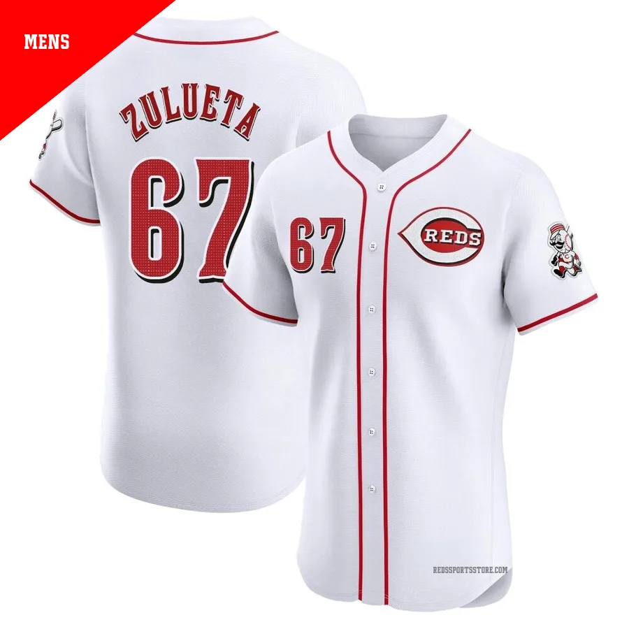Cincinnati Reds ＃67 Yosver Zulueta Men's White Elite Home Patch Jersey
