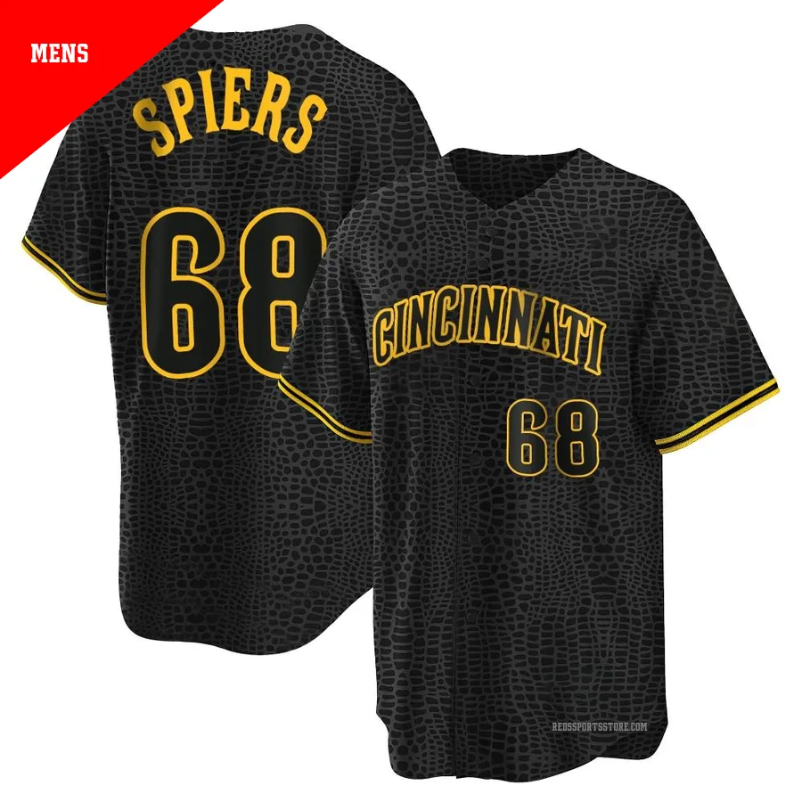Cincinnati Reds ＃68 Carson Spiers Men's Black Replica Snake Skin City Jersey
