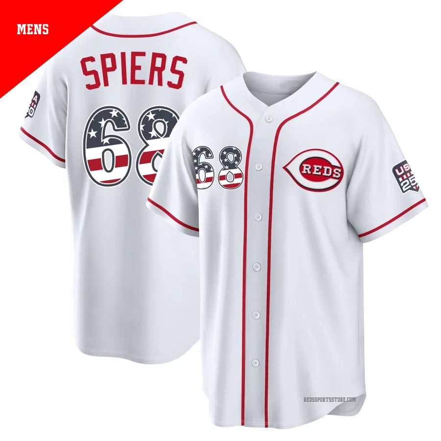 Cincinnati Reds ＃68 Carson Spiers Men's White Limited USA 250 Fourth Of July Home Stadium Jersey